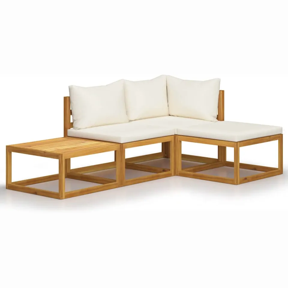 vidaXL 4-delige Loungeset met kussens massief acaciahout crème, foto 3
