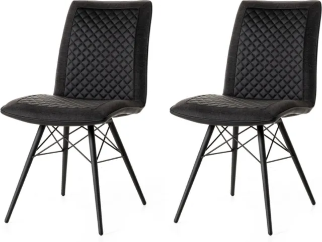 WAYS. Industriële eetkamerstoelen – Donker grijs – Stevig en fris design – Metalen poten – 2 stuks Zwart/Donkergrijs