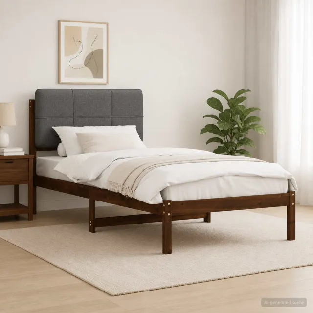 vidaXL Bedframe met gestoffeerd hoofdbord Donkerbruin en lichtgrijs