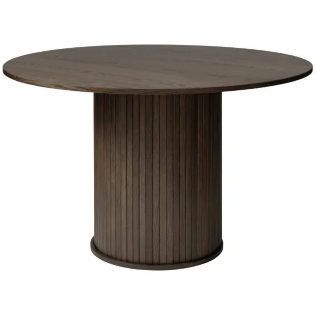 Meubelplaats Eettafel Nola eikenhout rond 120 cm - Espresso bruin - Japandi donkerbruin