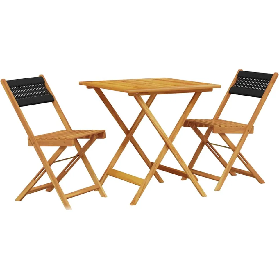 vidaXL 3-delige Bistroset polypropeen en massief hout zwart