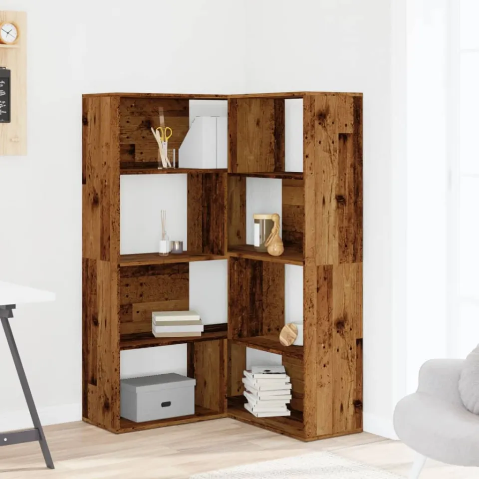 vidaXL Boekenkast 4-laags hoek 85x85x140 cm bewerkt hout oud houtkleur bruin, foto 2