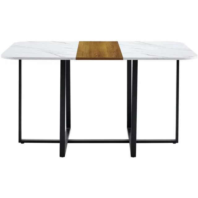 MODENUIT Eettafel - Marmer- En Houtlook - 4-6 Personen - MDF En Metaal - 150x100x78,5 Cm - Wit Zwart