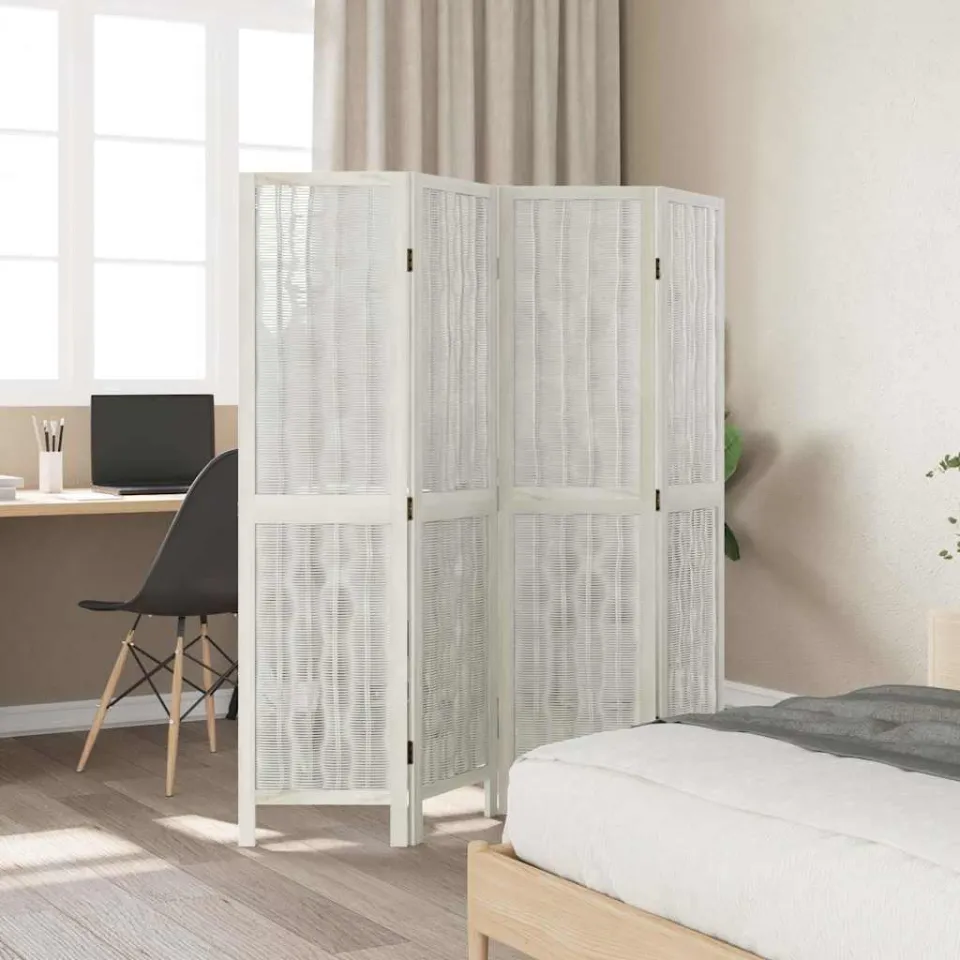 vidaXL Kamerscherm met 4 panelen massief paulowniahout wit, foto 3