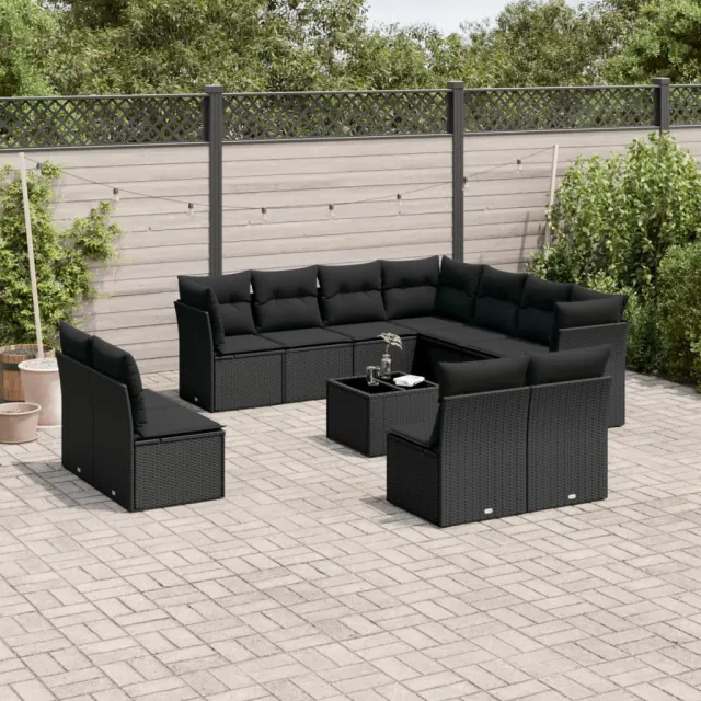 vidaXL 12-delige Loungeset met kussens poly rattan zwart, foto 2