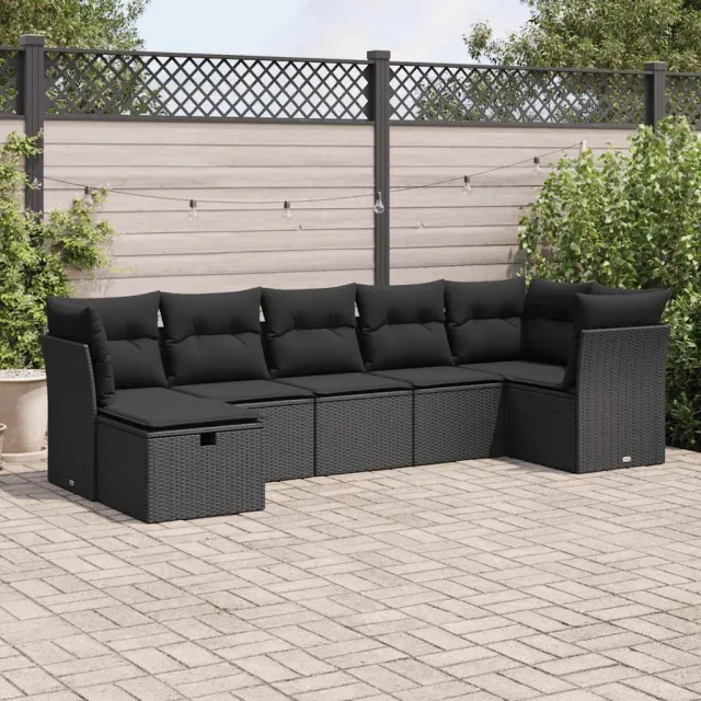 vidaXL 7-delige Loungeset met kussens poly rattan zwart, foto 2