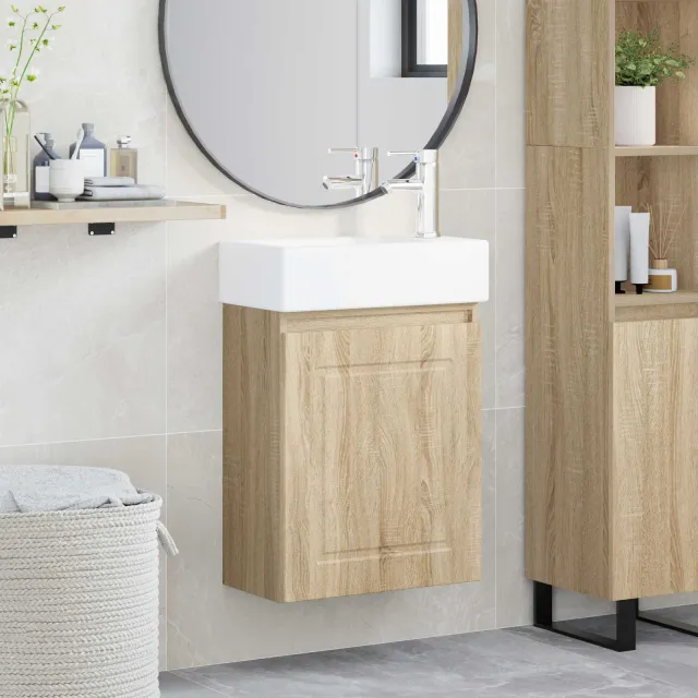 vidaXL Badkamermeubel met kraan Sonoma Eiken 45,5 x 22,5 x 84 cm Bruin