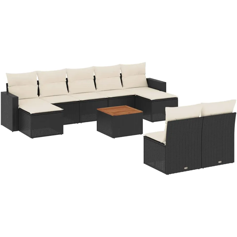 vidaXL 10-delige Loungeset met kussens poly rattan zwart, foto 3