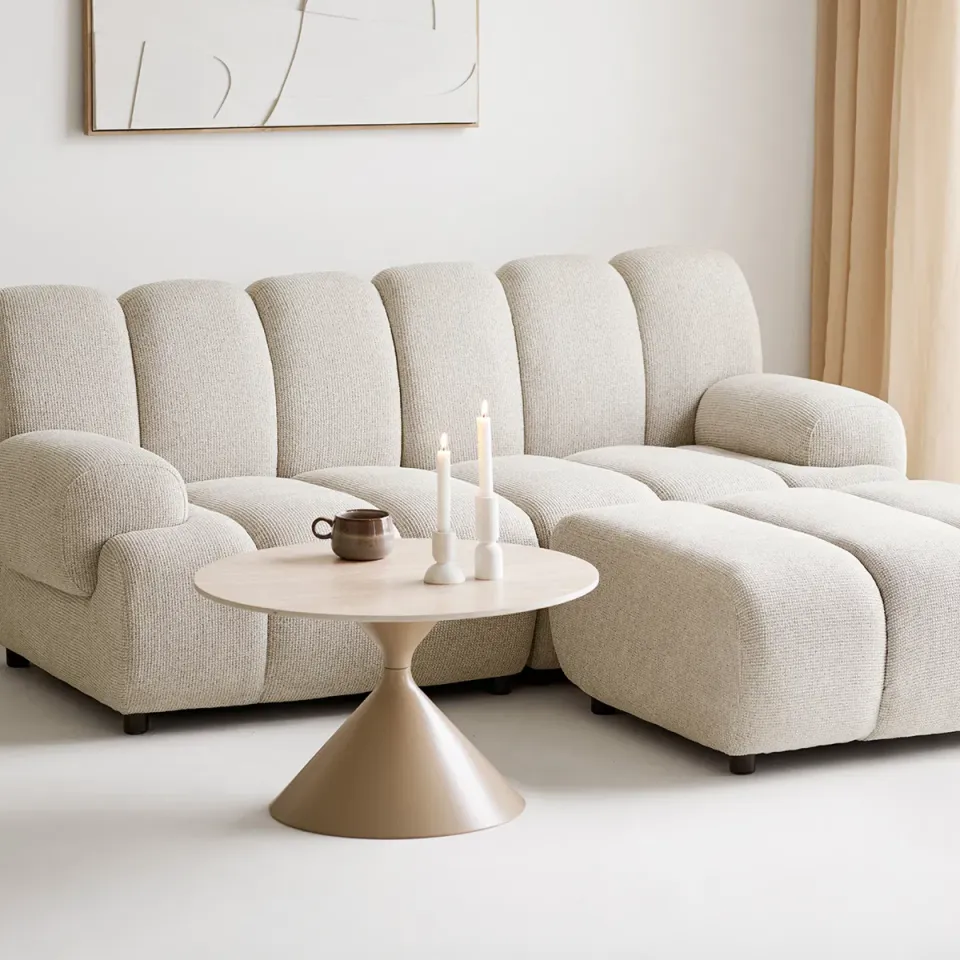 Artichok Anisa metalen salontafel met keramiek blad beige - Ø70, foto 2
