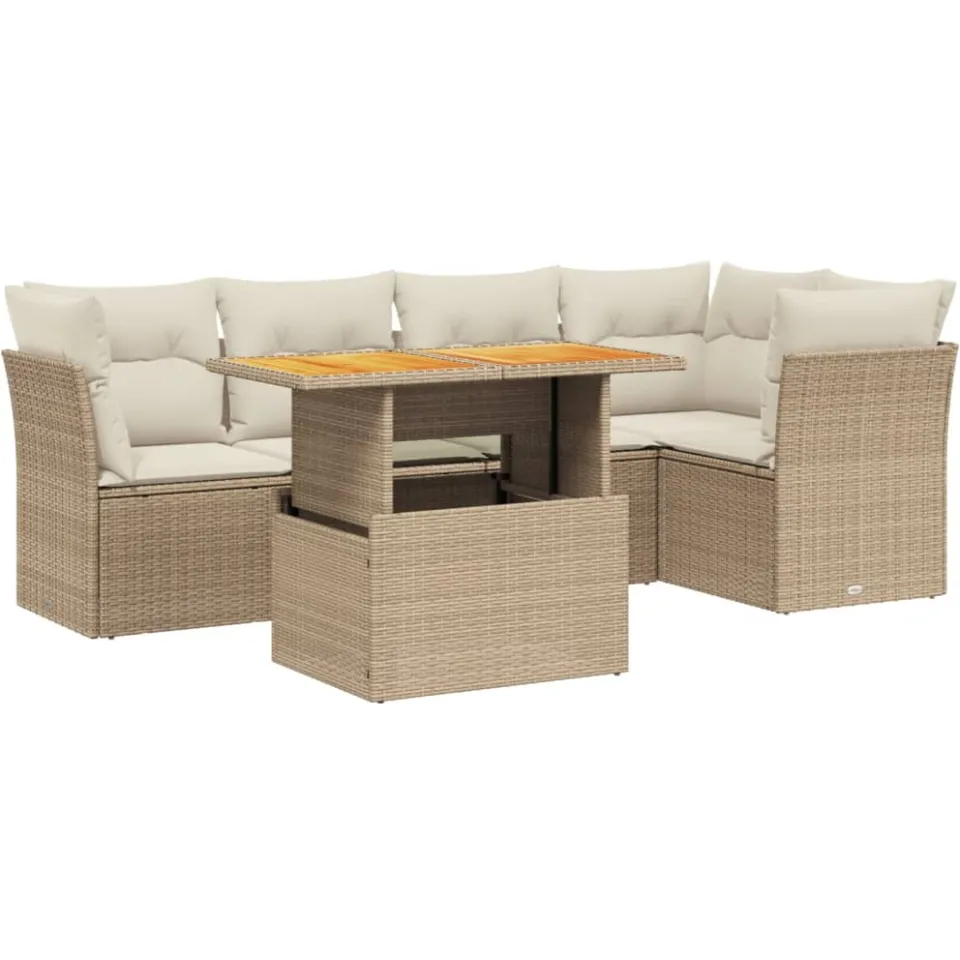vidaXL 5-delige Loungeset met kussens poly rattan beige, foto 3