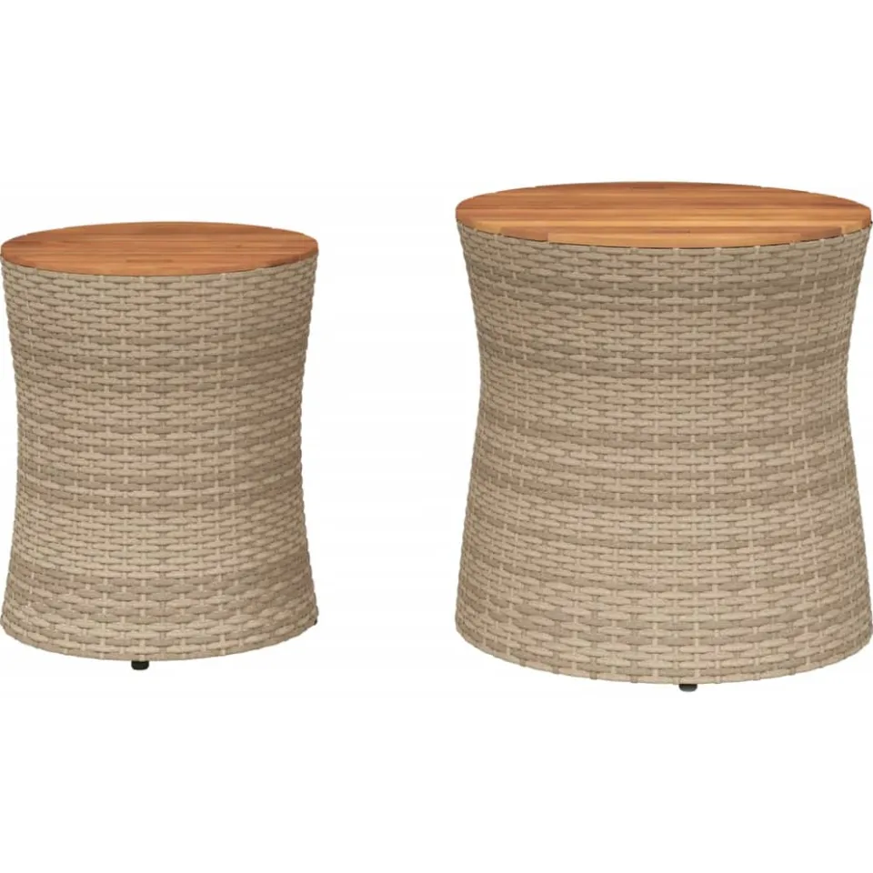 vidaXL Tuinbijzettafels 2 st met houten blad poly rattan beige, foto 4