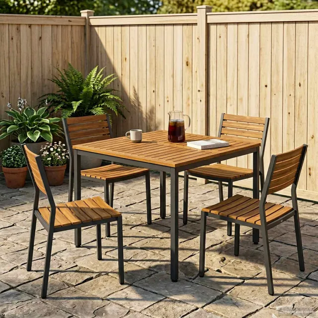 vidaXL Tuindiner tafel NAARDEN Naturel en Zwart 110 x 108,5 x 75 cm, foto 2