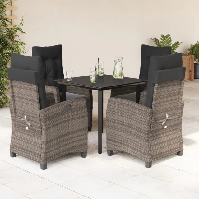 vidaXL 5-delige Tuinset met kussens poly rattan grijs, foto 2