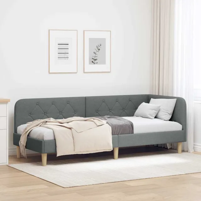 vidaXL Hoekbedframe Donkergrijs 80 x 200 cm Stof