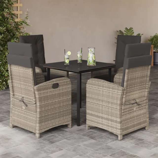 vidaXL 5-delige Tuinset met kussens poly rattan lichtgrijs grijs, foto 2