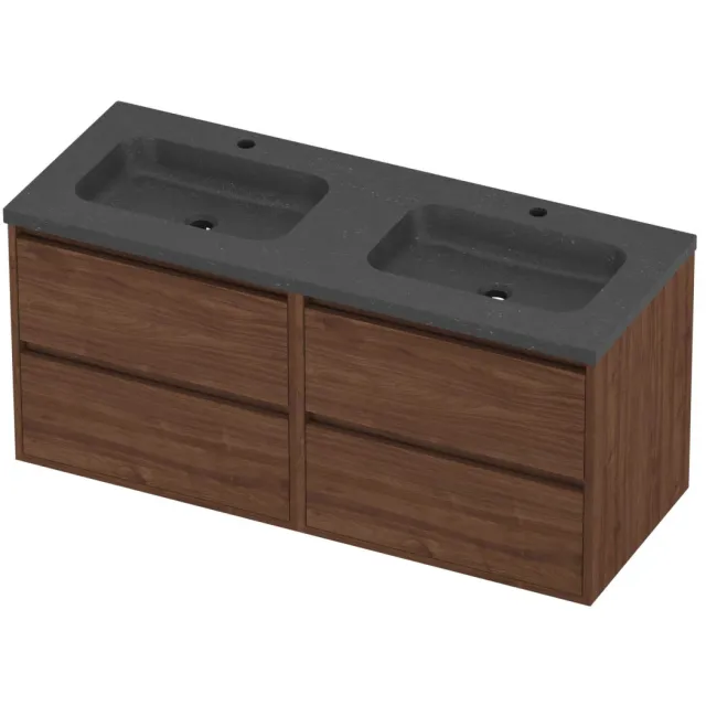 Proline Rollo Badmeubelset Hardsteen Elegant Greeploos 120x46x54 cm Blue Stone Indian Walnut Houtlook