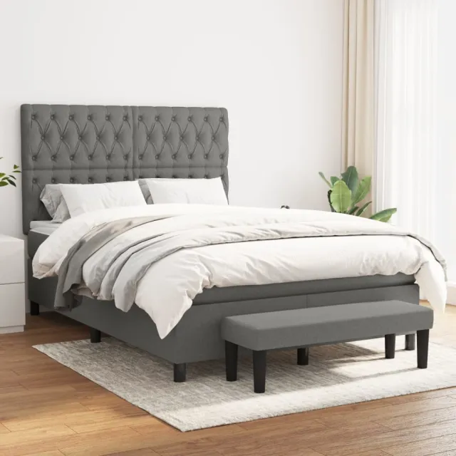 vidaXL Boxspring met matras stof donkergrijs 140x190 cm grijs