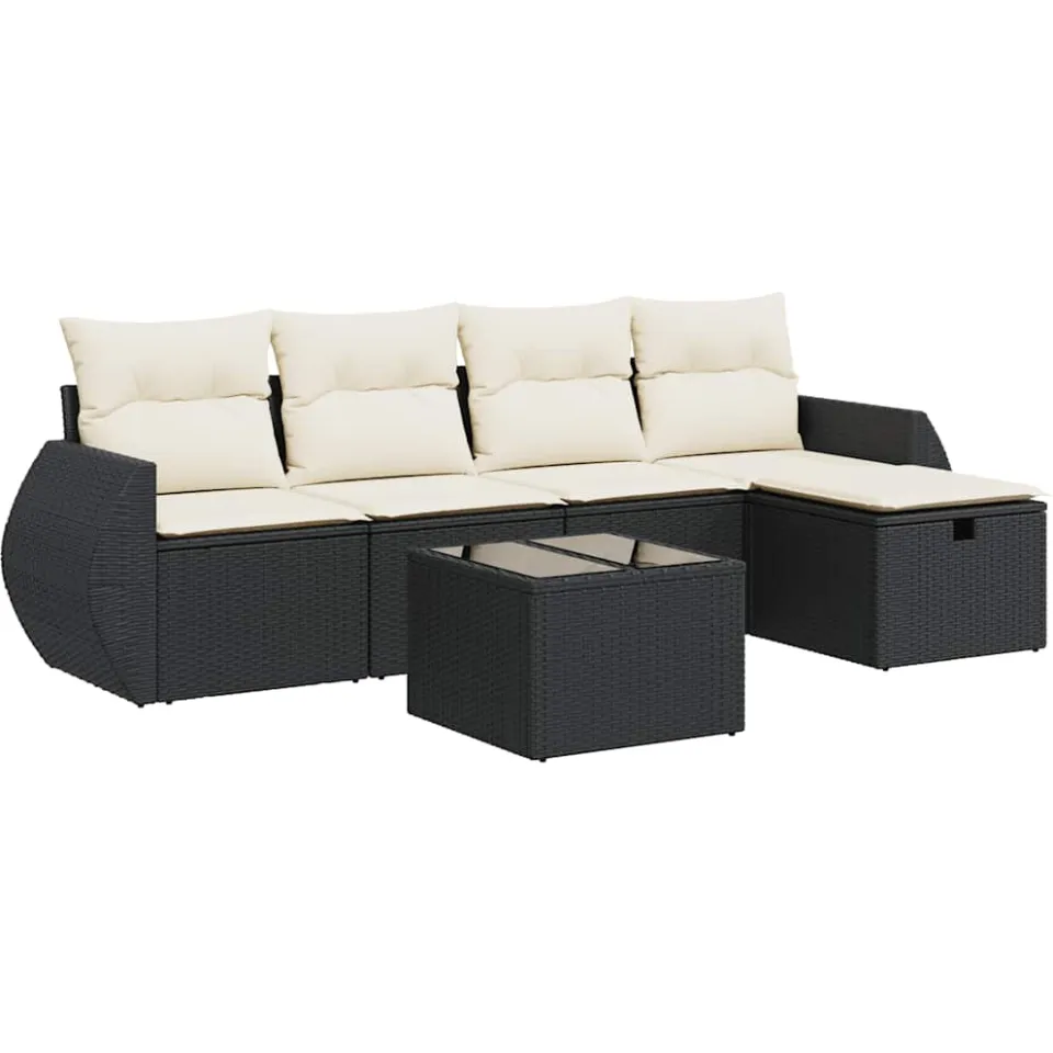 vidaXL 6-delige Loungeset met kussens poly rattan zwart, foto 3