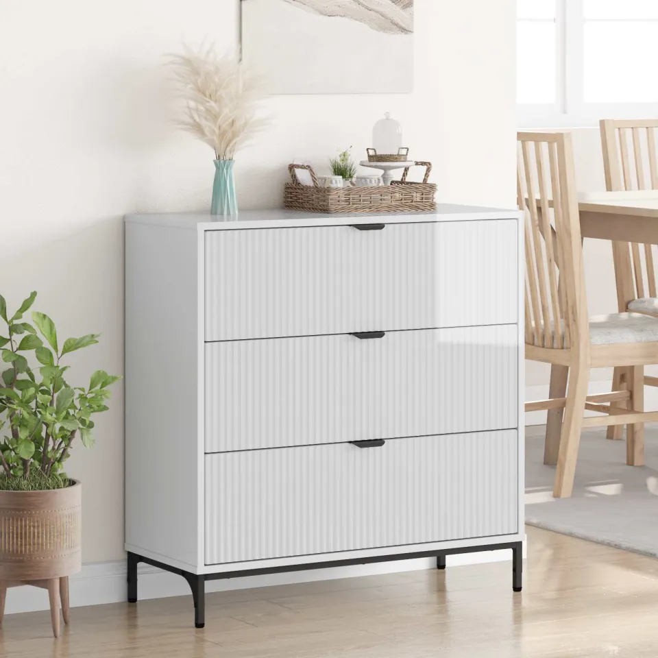 vidaXL Dressoir Hoogglans wit 79,5 x 33 x 82 cm Bewerkt hout, foto 4