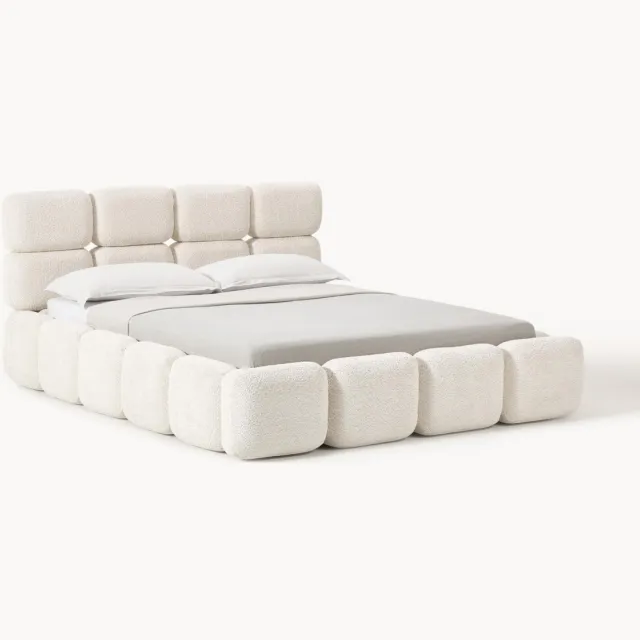 Westwing Collection Gestoffeerd bed Tayla van teddy bouclé Wit
