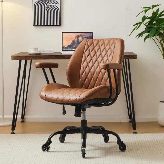 COVREO Bureaustoel 56 x 58 x 33 cm bruin kunstleder - met armleuningen - verstelbare zithoogte
