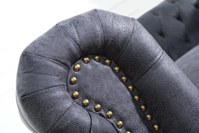 Invicta Interior Design 3-zits bank CHESTERFIELD 200cm antiek grijze veerkern 3-zits loungebank - 37391 Zie omschrijving