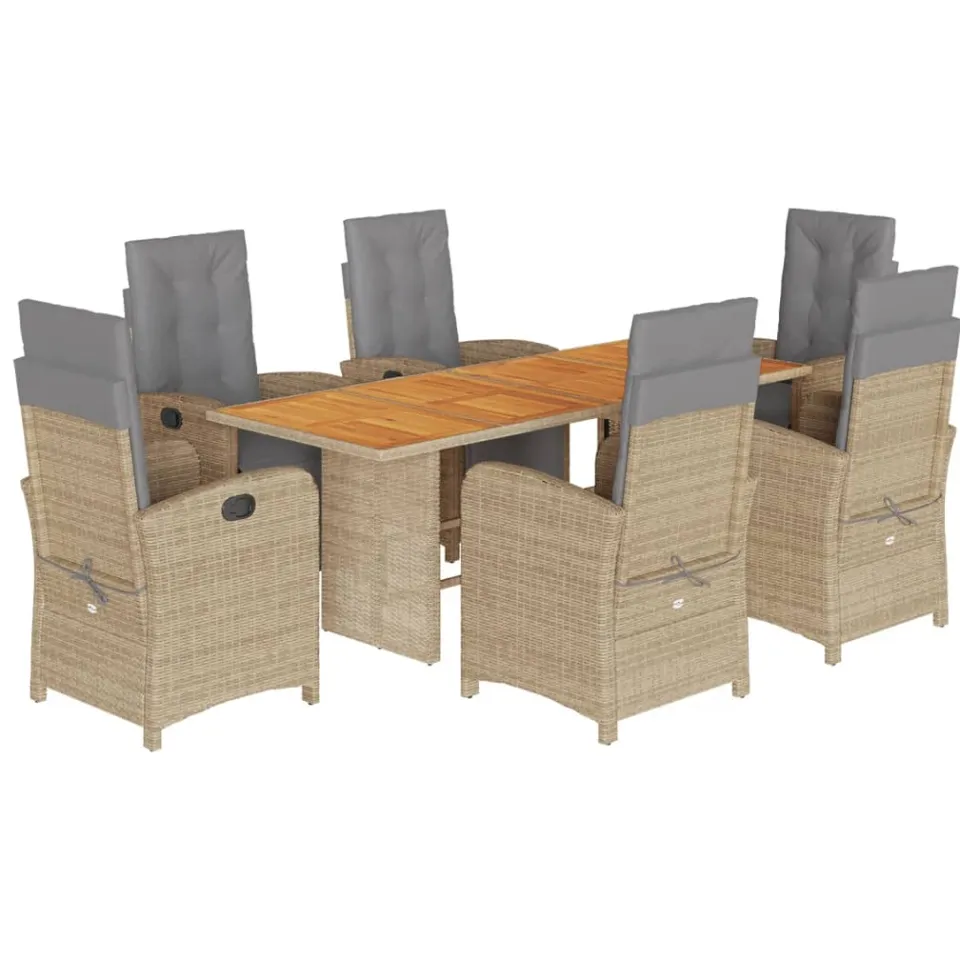 vidaXL 7-delige Tuinset met kussens poly rattan beige