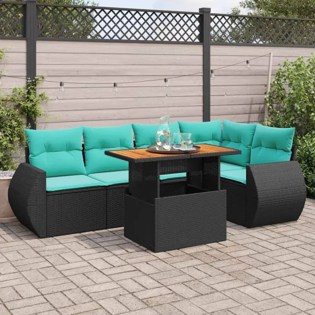 vidaXL 6-delige Loungeset met kussens poly rattan zwart, foto 2