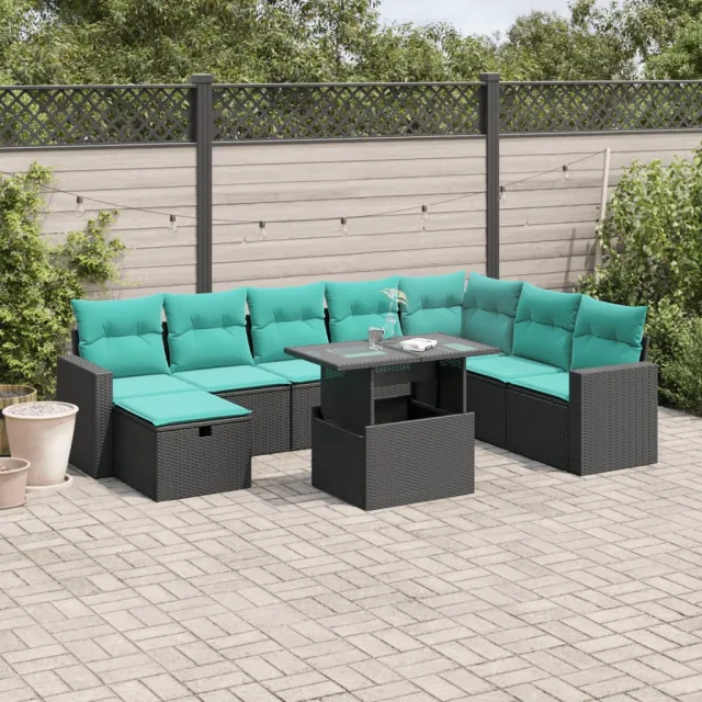 vidaXL 9-delige tuinbankset met kussens van zwart polyrotan, foto 2