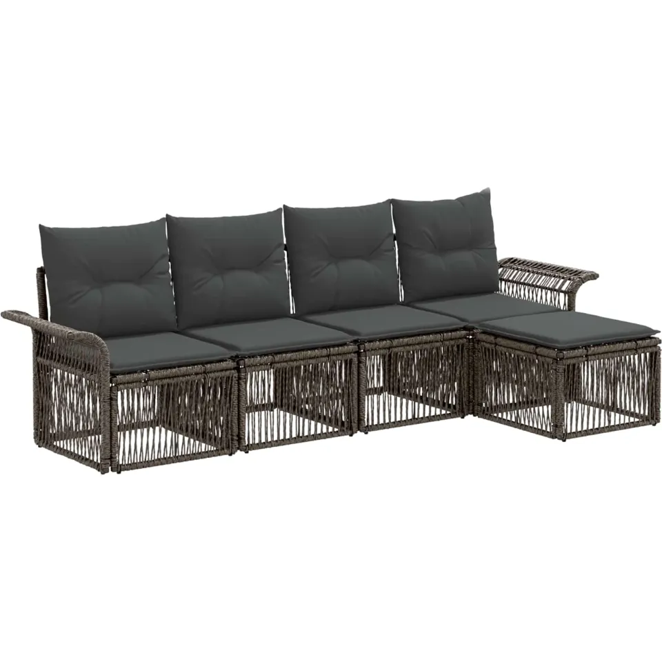 vidaXL Tuinbankenset 5 st 5-zits Grijs poly rattan, foto 3