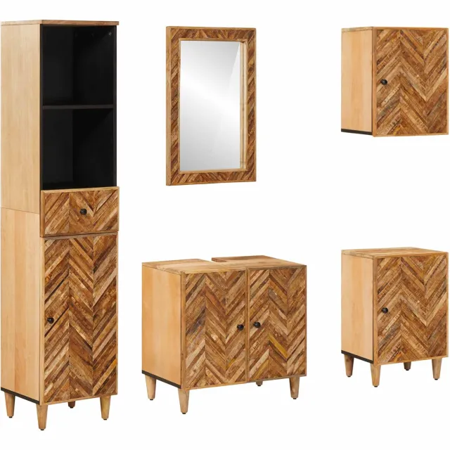 vidaXL Badkamerkastenset 5 st 62 x 33 x 58 cm Massief Mango Hout Bruin