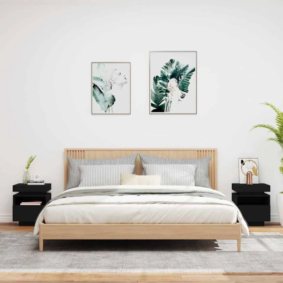 vidaXL Nachtkastjes met LED-verlichting 2 st 40x39x48,5 cm zwart, foto 4