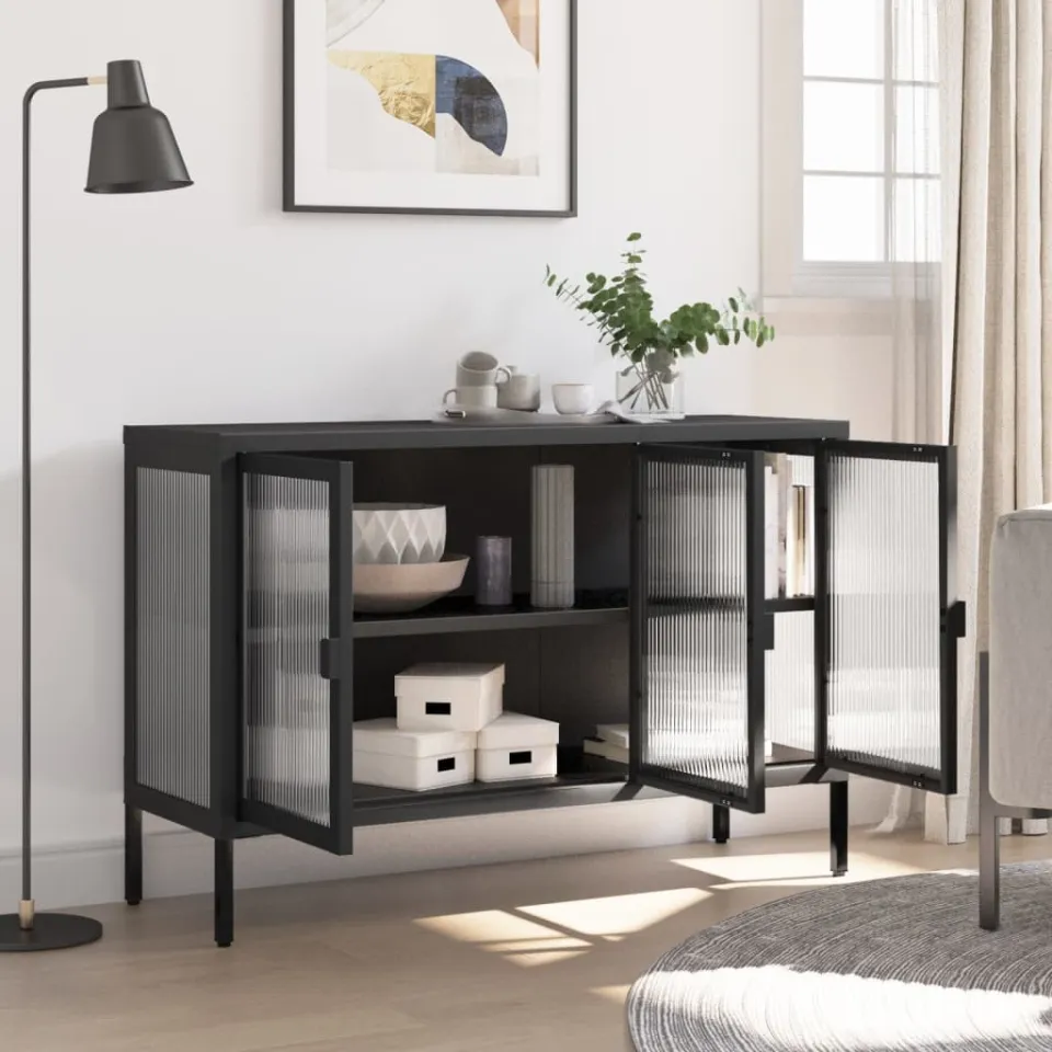 vidaXL Dressoir 105x35x70 cm glas en staal zwart, foto 3