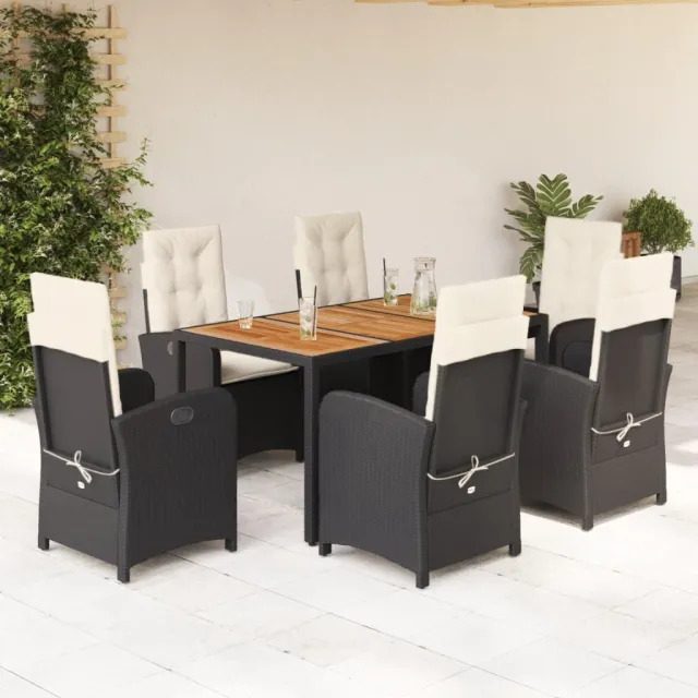 vidaXL 7-delige Tuinset met kussens poly rattan zwart, foto 2