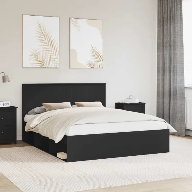 vidaXL Bedframe met hoofdeinde Zwart 160 x 200 cm Massief grenenhout