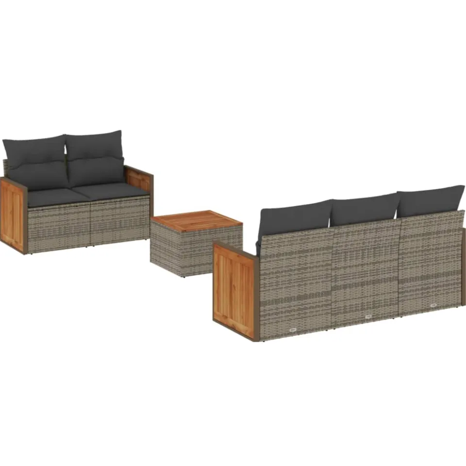 vidaXL 6-delige Loungeset met kussens poly rattan grijs, foto 3