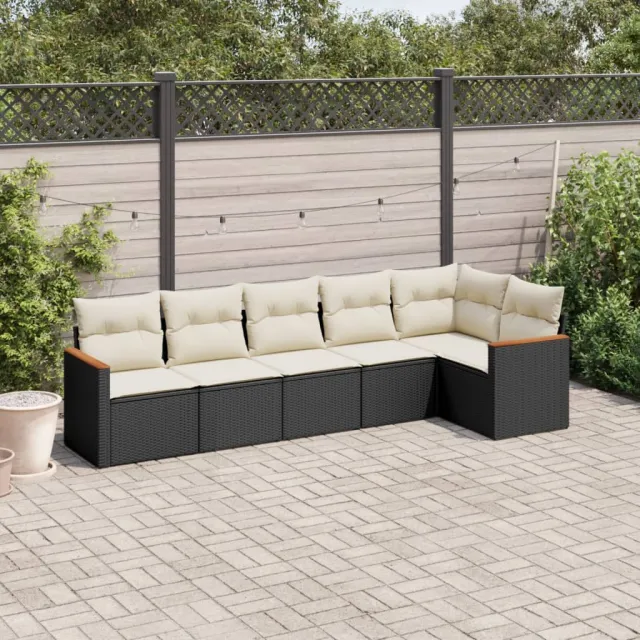 vidaXL 6-delige Loungeset met kussens poly rattan zwart, foto 2