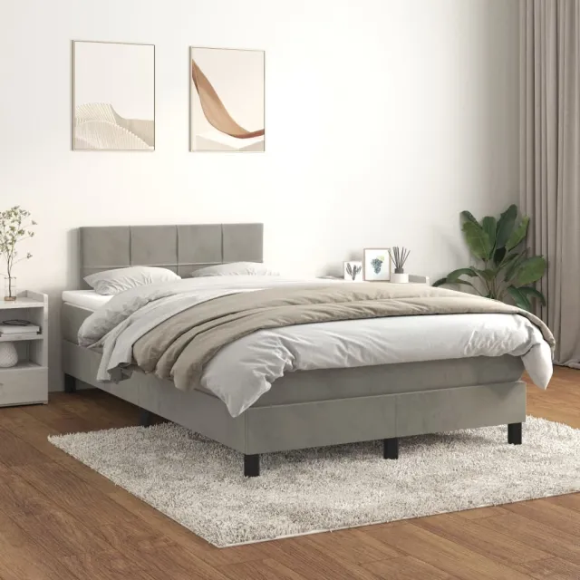 vidaXL Boxspring met matras fluweel lichtgrijs 120x200 cm grijs