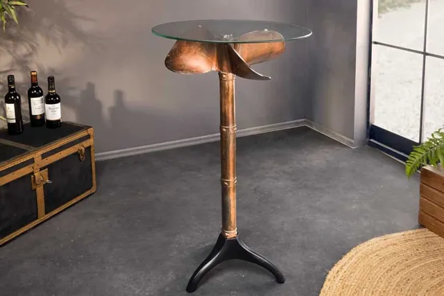 Invicta Interior Maritieme bartafel OCEAN 105cm koper gevlamd zwart metalen voet glazen blad rond - 6043955 Zie omschrijving