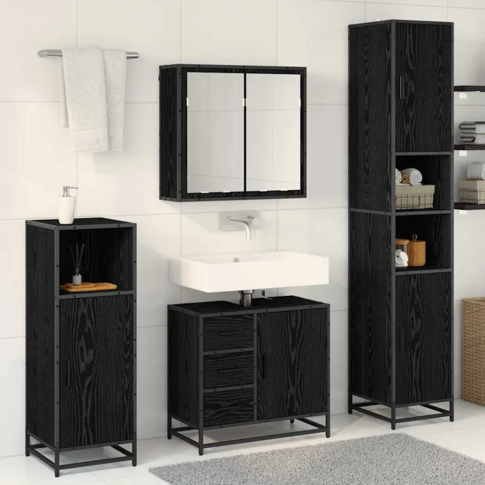 vidaXL Badkamermeubelset 4 st Zwart Eiken 65 x 33 x 60 cm Bewerkt hout, foto 3