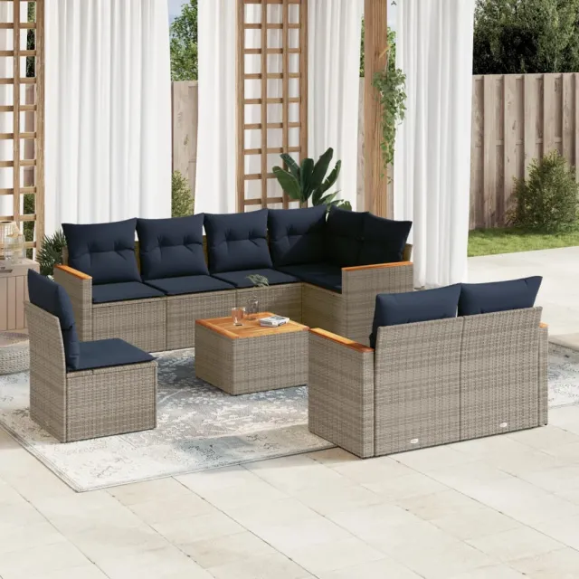 vidaXL 9-delige tuinbankset met kussens, grijs polyrotan, foto 2