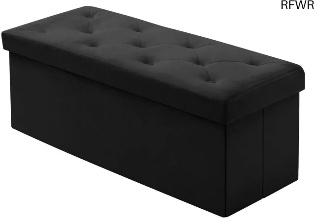 RFWR Opvouwbare Ottomaanse Opbergbank met Fluwelen Afwerking - 110 x 40 x 40 cm - Eenvoudig te Monteren en Hoogwaardige Opslag Zwart