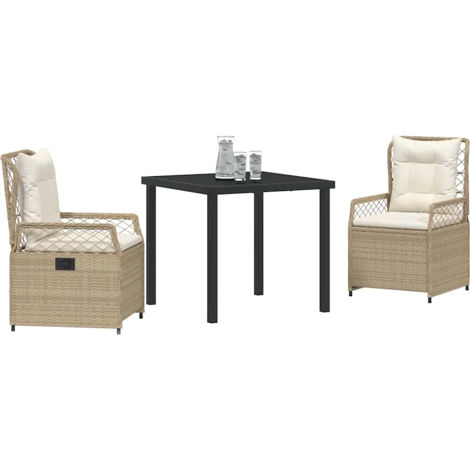 vidaXL Tuin eettafelset 3 st Beige en Crème Wit poly rattan, foto 2