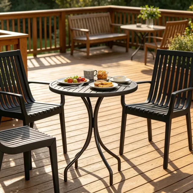 HAUSS SPOLE Bistrotafel - Ronde Tuintafel Met Geribbeld Blad Voor Terras, Balkon En Tuin - Verzinkt Staal - Diameter 66 x 71,5 Cm - Zwart