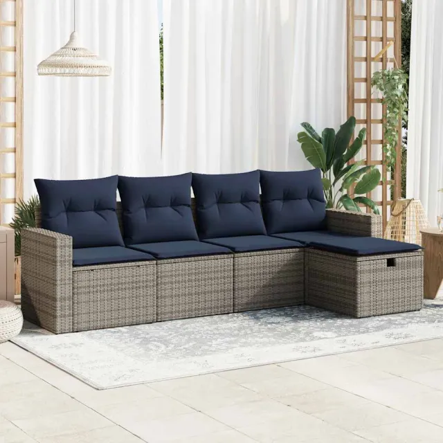 vidaXL 5-delige Loungeset met kussens poly rattan grijs, foto 2