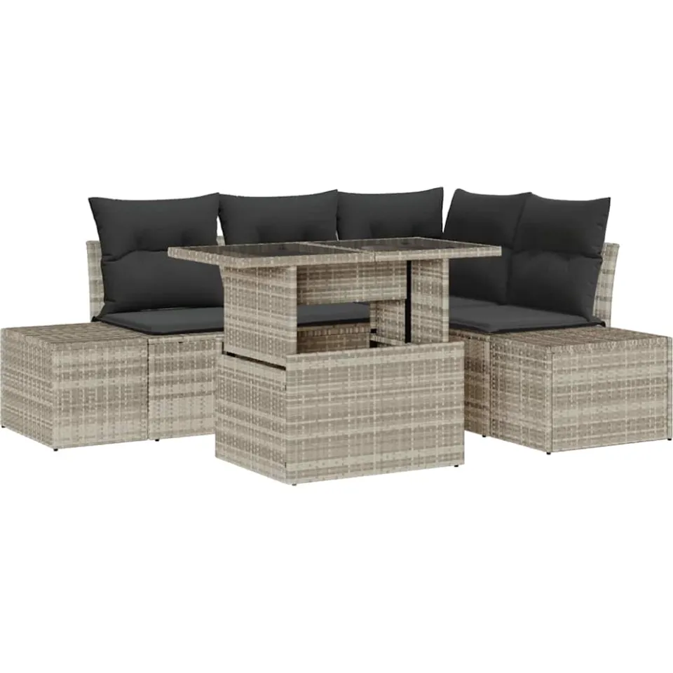 vidaXL Tuin Sofa Set 5 st Lichtgrijs poly rattan