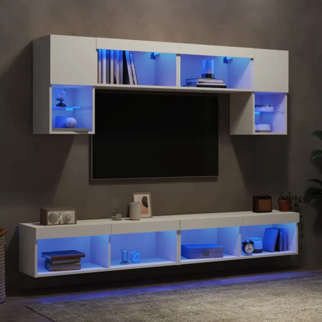 vidaXL 6-delige Tv-wandmeubelset met LED-verlichting bewerkt hout wit