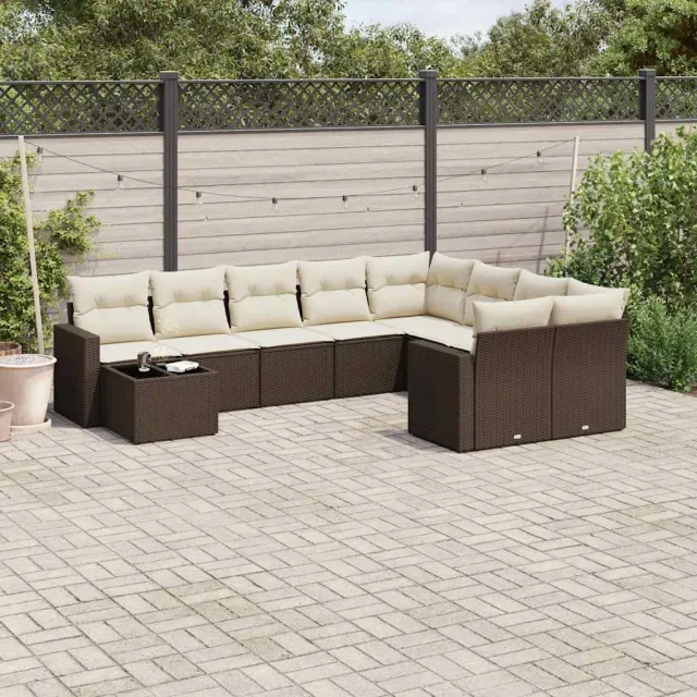 vidaXL 10-delige Loungeset met kussens poly rattan bruin, foto 2