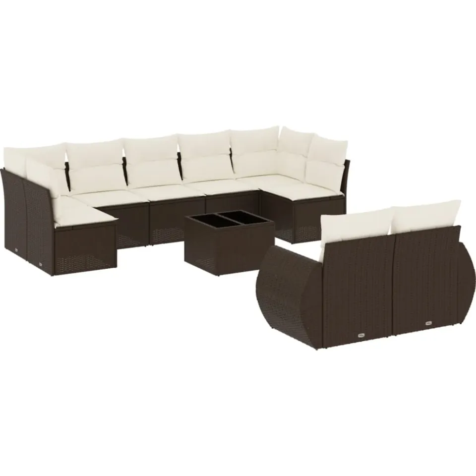 vidaXL 10-delige Loungeset met kussens poly rattan bruin, foto 4