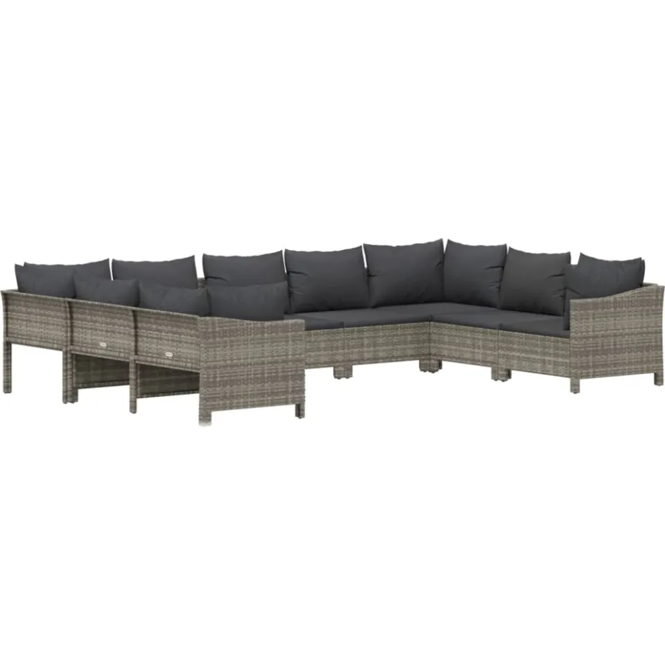vidaXL 9-delige Loungeset met kussens poly rattan grijs, foto 2